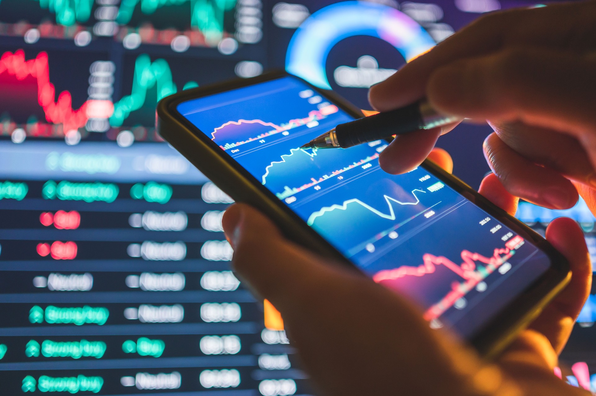 Stockmarket and financial technology integrated Chart,graph with cryptocurrency decentralize financial  selective them invest in cryptocurrency bitcoin and other coin trading in new business asset world investment